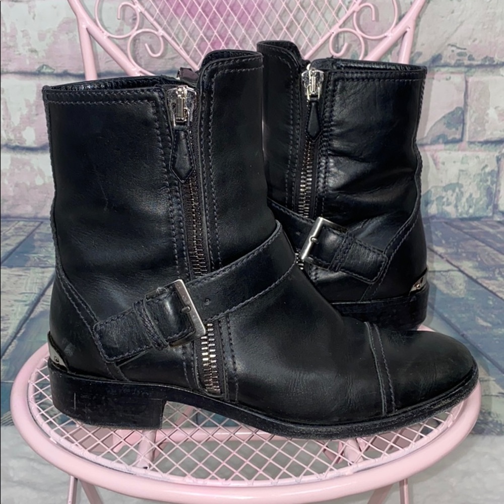 MIU MIU black biker boots zippers buckle 38
